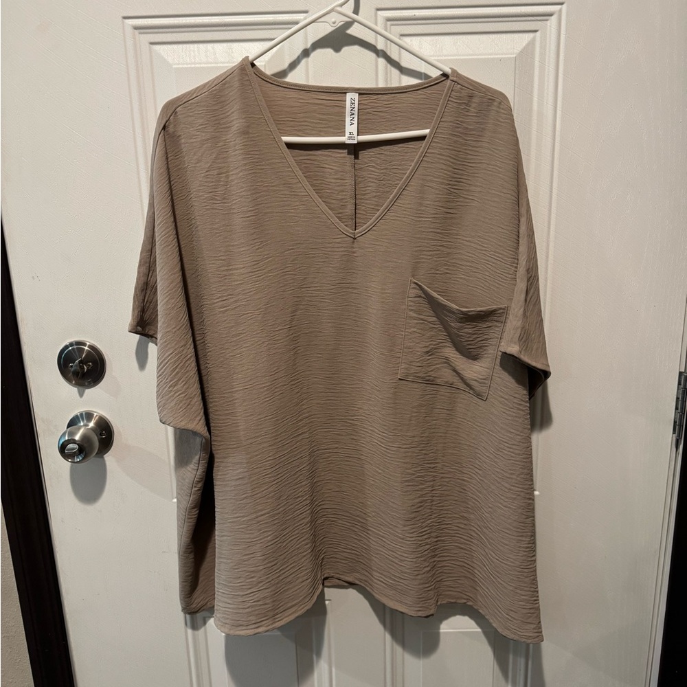 Zenana Outfitters Beige V-Neck Top